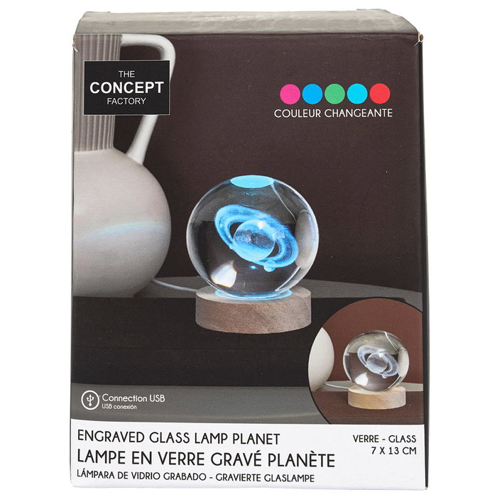 The Concept Factory Lámpara Bola de Vidrio con Efecto 3D y Base de Madera The Concept Factory Lámpara Bola de Vidrio con Efecto 3D y Base de Madera