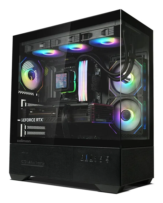 Zalman Chronix Black Caja PC Midi Tower ATX Negro con Panel de Vidrio Templado, Ventiladores ARGB 3x120mm, Puerto USB 3.2 Gen 2 Type-C y Soporte para Radiadores de hasta 360mm
