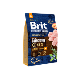 Brit Premium Dog Nature Adult Medium 3kg, Pienso para Perros con Pollo 45%, Avena, Salmón, Glucosamina y Condroitina