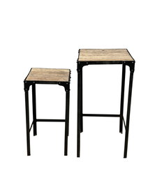 DKD Home Decor Mesita Auxiliar Rustik nat 2c24 Natural Negro Hierro Madera 38x75x38 cm Set de 2
