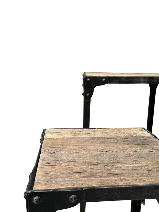 DKD Home Decor Mesita Auxiliar Rustik nat 2c24 Natural Negro Hierro Madera 38x75x38 cm Set de 2