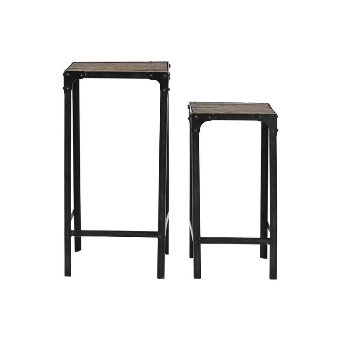 DKD Home Decor Set de 2 Mesitas Auxiliares de Hierro Reciclado y Madera