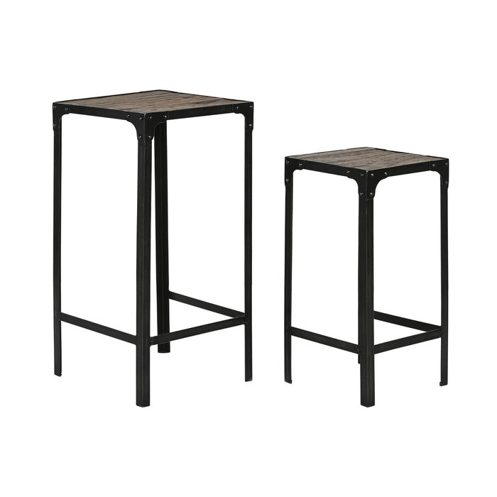 DKD Home Decor Set de 2 Mesitas Auxiliares de Hierro Reciclado y Madera