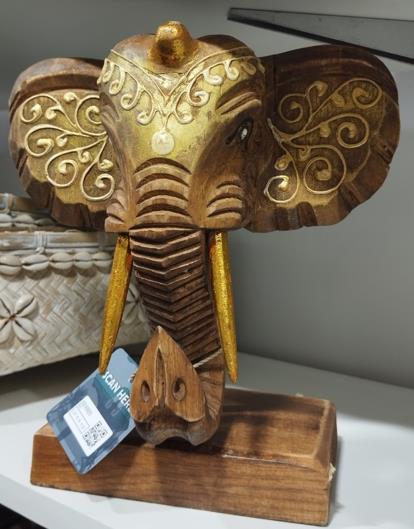 DKD Home Decor Figura de Elefante en Albasia Natural y Dorado