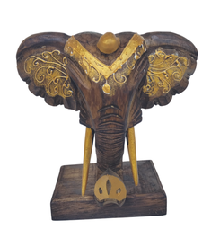 DKD Home Decor Figura de Elefante en Albasia Natural y Dorado