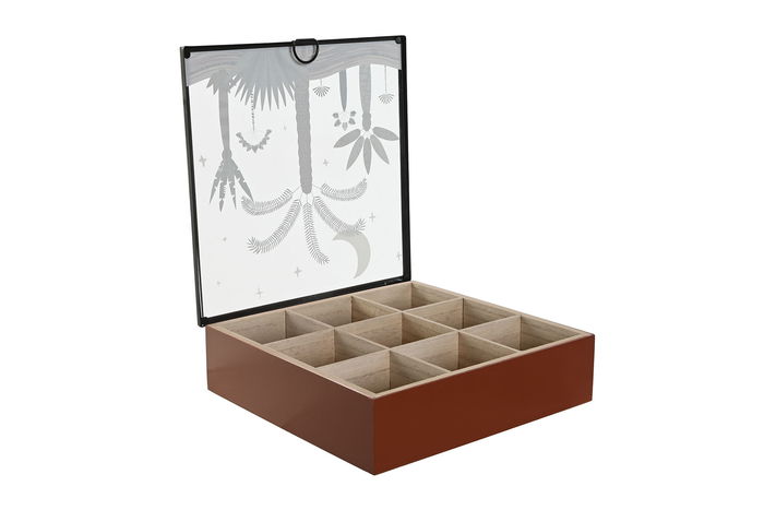 DKD Home Decor Calima 2023 Boho Caja para Infusiones Terracota Beige 24 x 6.5 x 24 cm