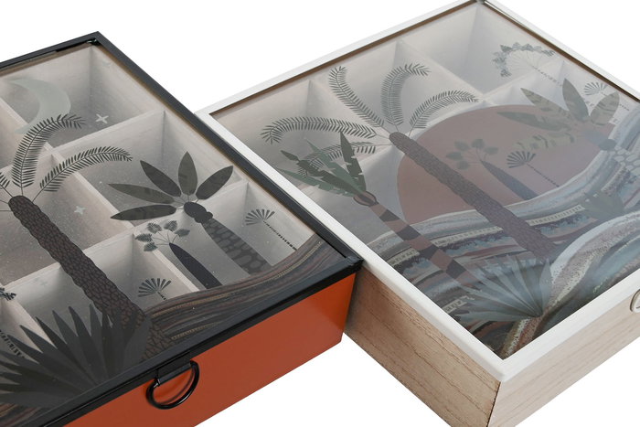 DKD Home Decor Calima 2023 Boho Caja para Infusiones Terracota Beige 24 x 6.5 x 24 cm