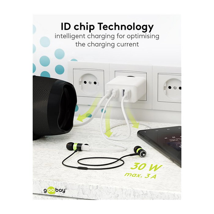 Goobay Adaptador de red USB A de 4 puertos, 30W, blanco