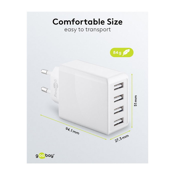 Goobay Adaptador de red USB A de 4 puertos, 30W, blanco