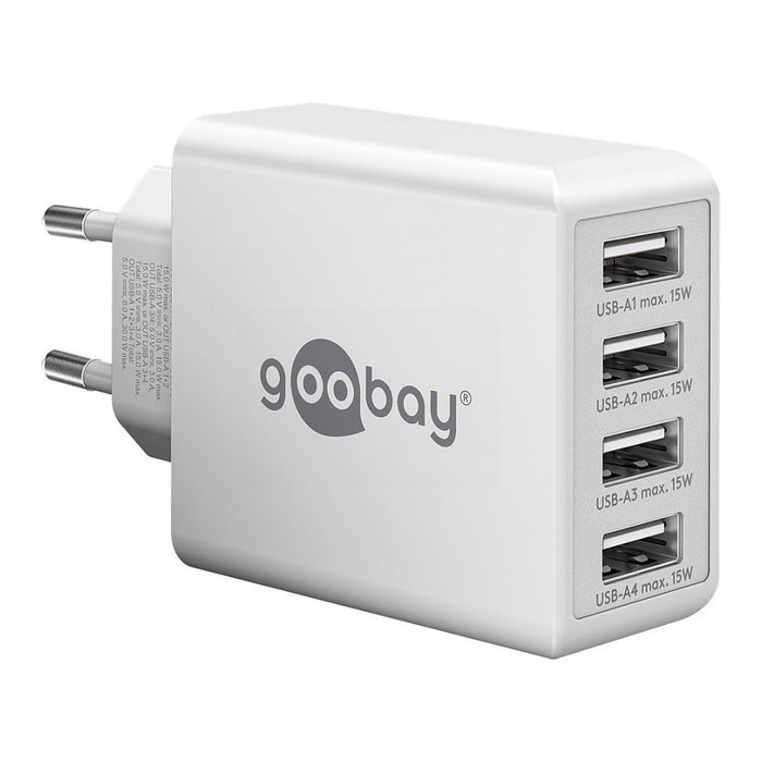 GOOBAY Cargador de red con 4 puertos USB, 30W, blanco GOOBAY Cargador de red con 4 puertos USB, 30W, blanco