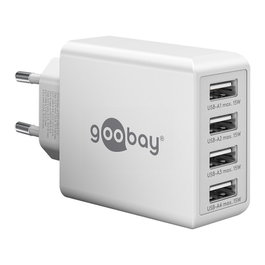 Goobay Cargador USB A de 4 puertos, 3A, 30W, Blanco