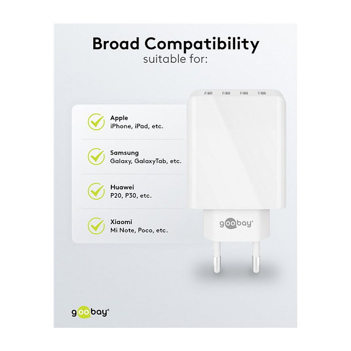 Goobay Adaptador de red USB A de 4 puertos, 30W, blanco