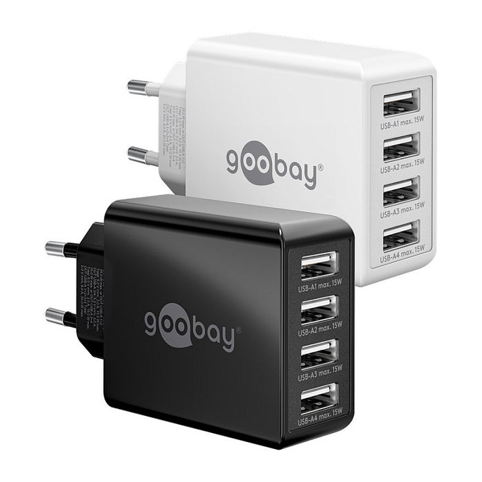 GOOBAY Cargador de red con 4 puertos USB, 30W, blanco GOOBAY Cargador de red con 4 puertos USB, 30W, blanco