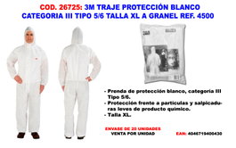 3M Traje de Protección Blanco Categoría III Tipo 5/6 XL Ref. 4515