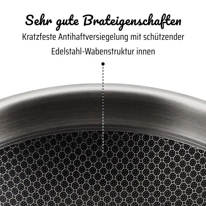 GSW Wok Pro con Tapa Ø 32 cm Acero Inoxidable Fondo 3 Capas Apto Inducción