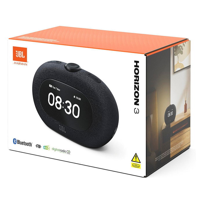 JBL Horizon 3 Reloj Despertador con Radio y Bluetooth, Altavoz para Música, Luz de Ambiente, Cargador USB, Negro, Modelo JBL Horizon 3