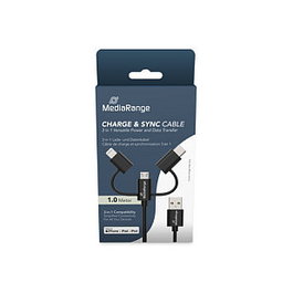 MEDIARANGE Cable MRCS246 3 en 1 USB 2.0 de 1 m, USB-A a USB-C, Micro USB y Lightning para Carga y Sincronización, Negro