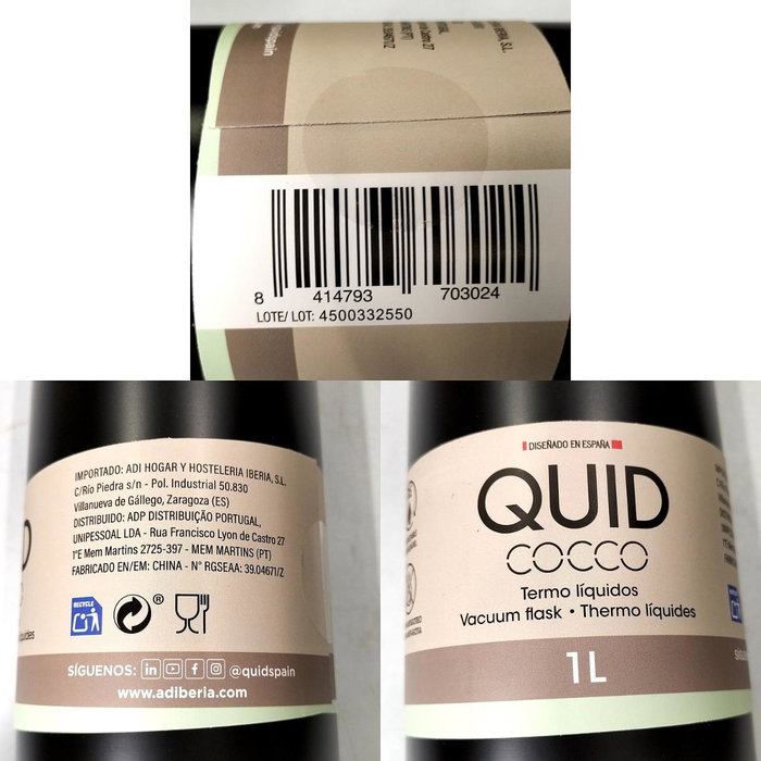 Quid Termo Cocco Acero Inoxidable 1 L Negro Mate Quid Termo Cocco Acero Inoxidable 1 L Negro Mate