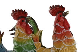 DKD Home Decor Figura de Metal Gallo Multicolor Pack de 2