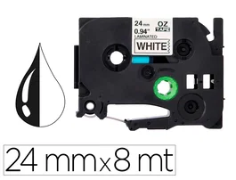 Q-connect Cinta TZE-251 Blanco-Negro 24mm 8m