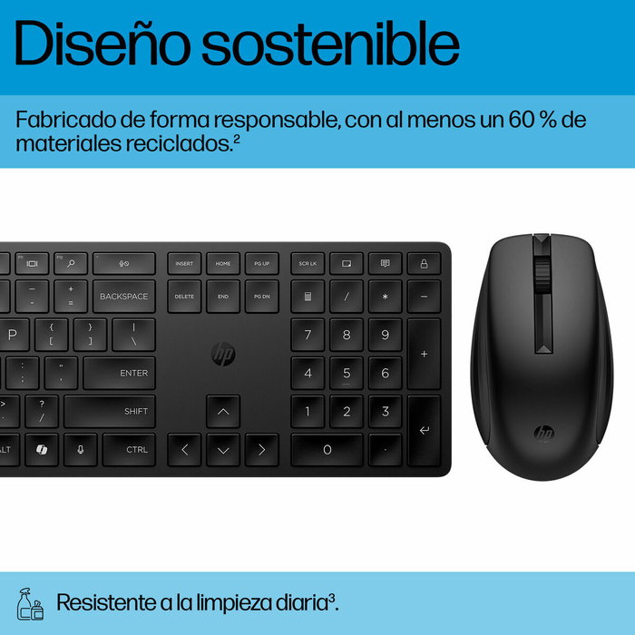 HP Combo 655 Teclado y Ratón Inalámbricos Negro, 4000 DPI, 2.4 GHz