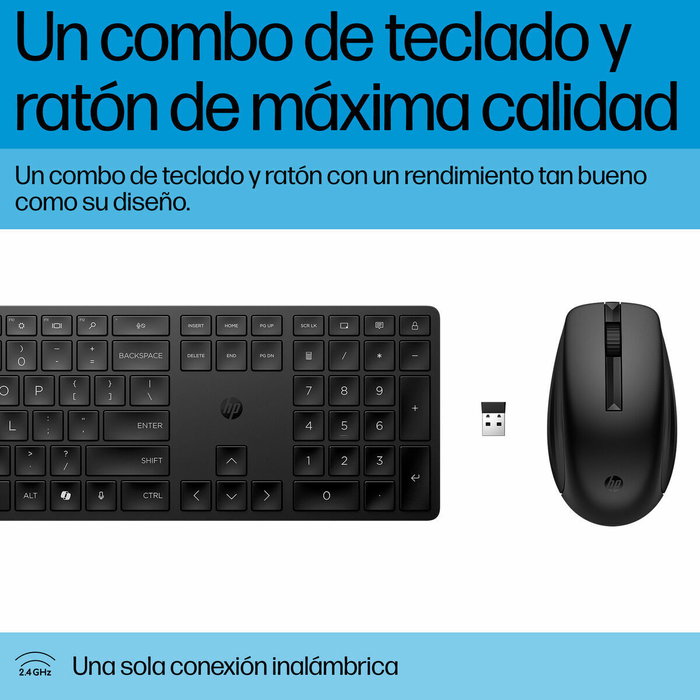 HP Combo 655 Teclado y Ratón Inalámbricos Negro, 4000 DPI, 2.4 GHz