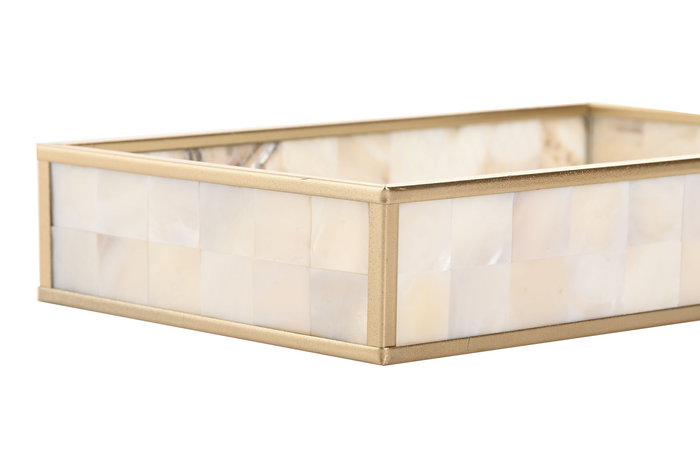 DKD Home Decor Bandeja Decoración Scandi Blanco Dorado Cristal y Metal 21 x 13 x 4 cm (4 Unidades)