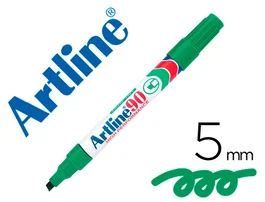 Artline Rotulador Permanente EK-90 Verde Punta Biselada 5 mm para Papel, Metal y Cristal