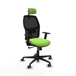 PIQUERAS Y CRESPO Silla de oficina Alfera Pistacho y Negro con mecanismo Sincro, Cabecero 2D y Apoyo Lumbar 1D