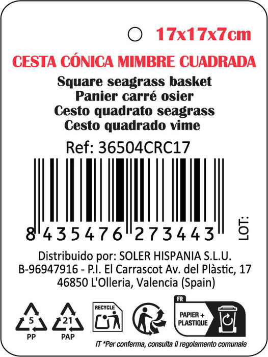 Privilege Cesta Mimbre Cuadrada 17x17x7 cm (18 Unidades)