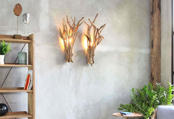 DKD Home Decor Lámpara Aplique Teca 37x37x78 Hecho a Mano DKD Home Decor Lámpara Aplique Teca 37x37x78 Hecho a Mano