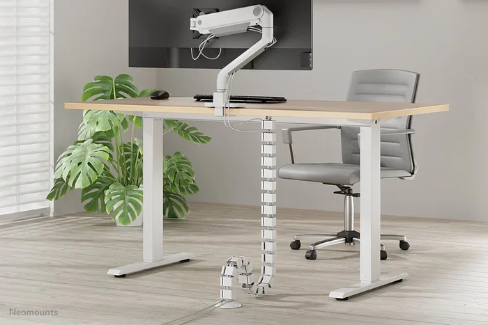 Neomounts ADS06-130WH Organizador Vertebral de Cables, Guía para Escritorio, Color Blanco, Montaje con Tornillos, 27 Segmentos Flexibles, 1 Pieza