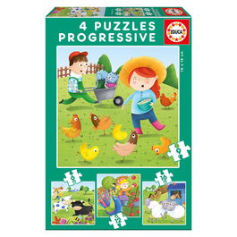 Educa Borras Puzzle Progresivo Animales de la Granja 6-9-12-16 Piezas
