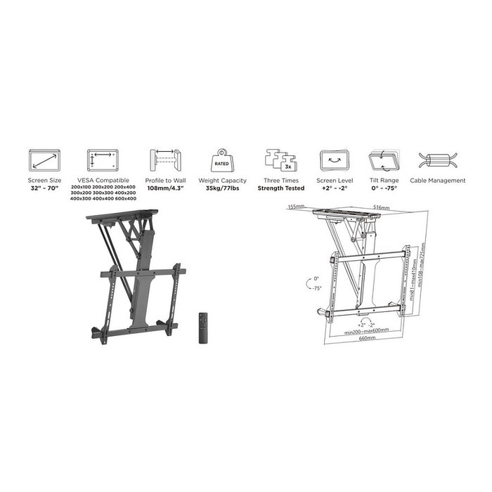 Equip Soporte de techo motorizado para TV de 32-70 pulgadas 650329 Equip Soporte de techo motorizado para TV de 32-70 pulgadas 650329