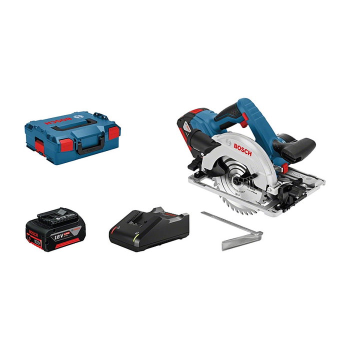 Bosch Professional GKS 18V-57 G Sierra circular inalámbrica con 2 baterías de 4.0Ah, cargador GAL 18V-40 y L-Case