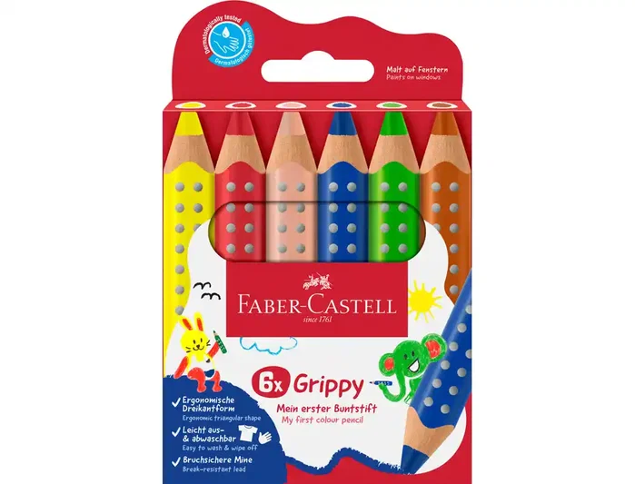Faber Castell Grippy XXL Lápices de colores, Colores surtidos, 6 unidades Faber Castell Grippy XXL Lápices de colores, Colores surtidos, 6 unidades