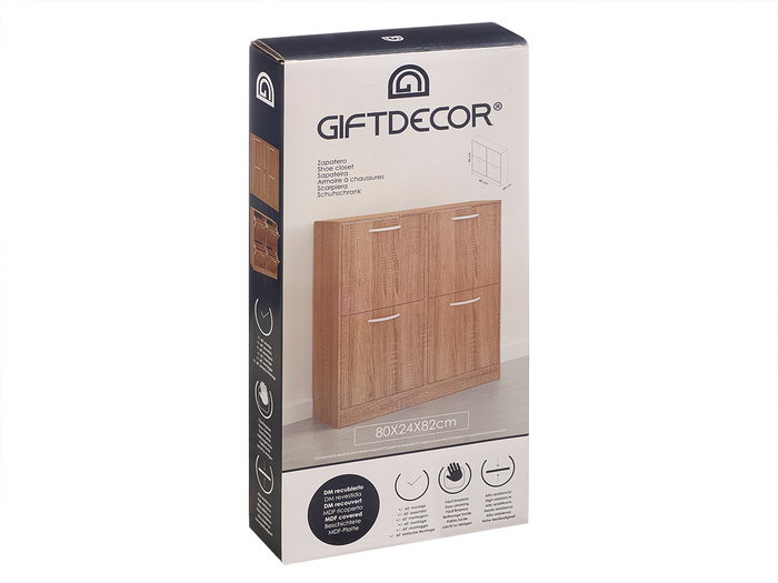 Giftdecor Zapatero de Madera 2 Pisos 4 Puertas, Armario de Zapatos 80 x 82 x 24 cm Color Natural