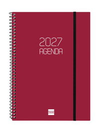 Finocam Agenda Anual 2027 Catalan Basic Opaque con Espiral y Goma, Burdeos
