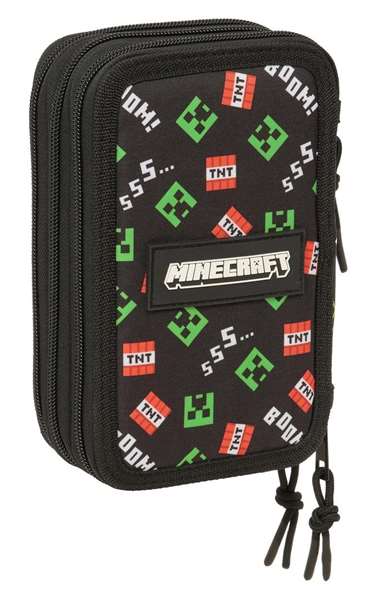 Safta Plumier Triple Minecraft - Estuche para Colorear y Lápices con 37 Piezas, 12.5x19.5x5.5 cm