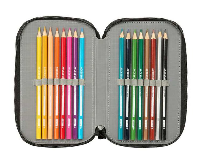 Safta Plumier Triple Minecraft - Estuche para Colorear y Lápices con 37 Piezas, 12.5x19.5x5.5 cm