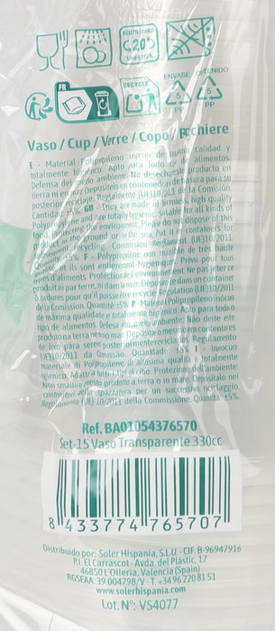 Algon Set 15 Vasos Transparentes 330 cc (24 Unidades)