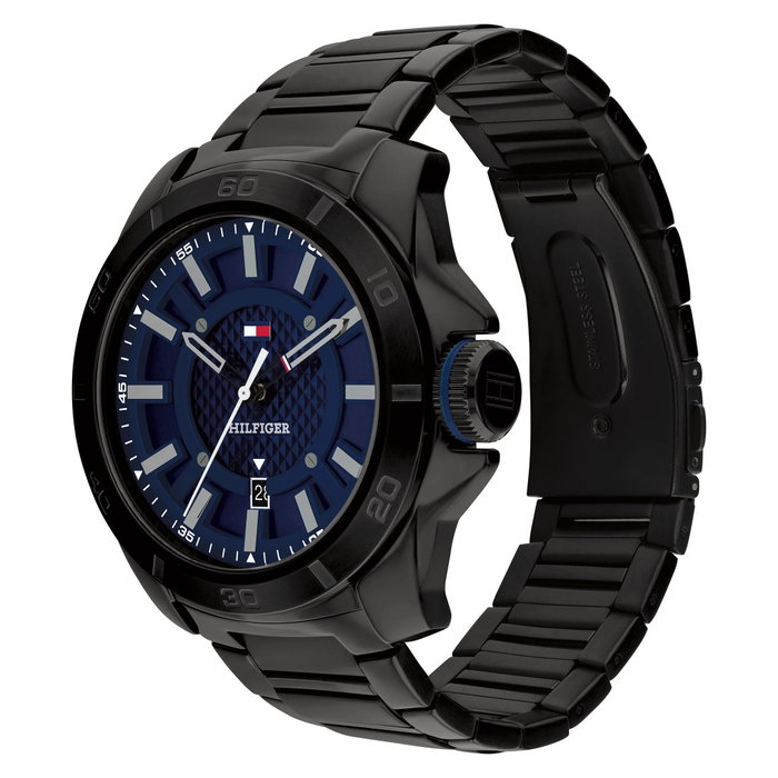 Tommy Hilfiger 1792139 Reloj Analógico Negro con Esfera Azul