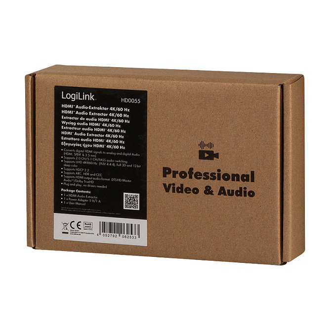 LogiLink Extractor de Audio HDMI 4K/60Hz SPDIF 2CH/5.1CH Negro
