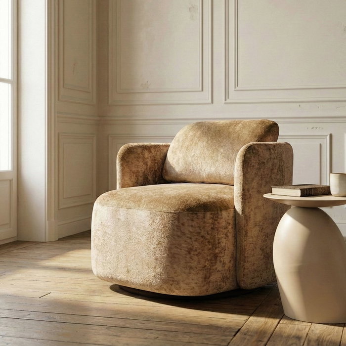 Sillón Giratorio Beige Tejido Salón 87 X 85 X 66 cm Sillón Giratorio Beige Tejido Salón 87 X 85 X 66 cm