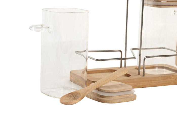 DKD Home Decor Set de 2 Especieros de Cristal y Bambú
