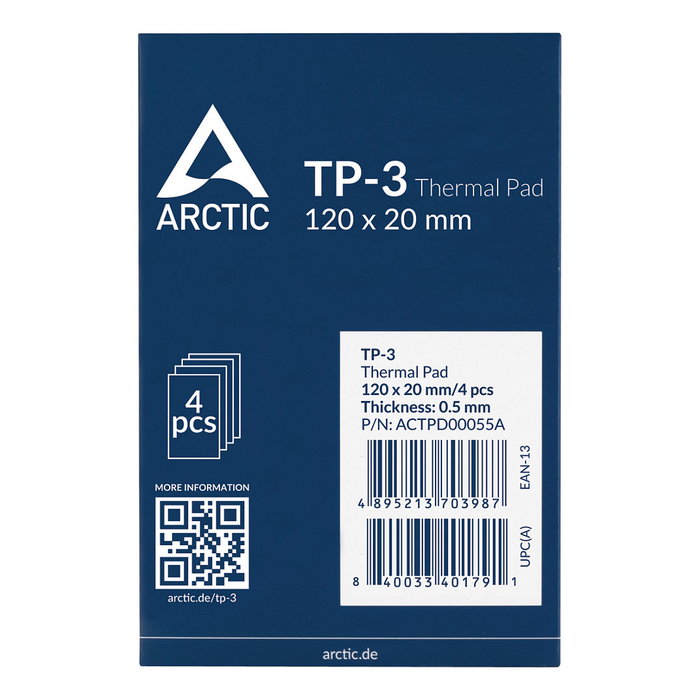 ARCTIC Parche térmico TP-3 120x20x0,5mm Azul Pack de 4