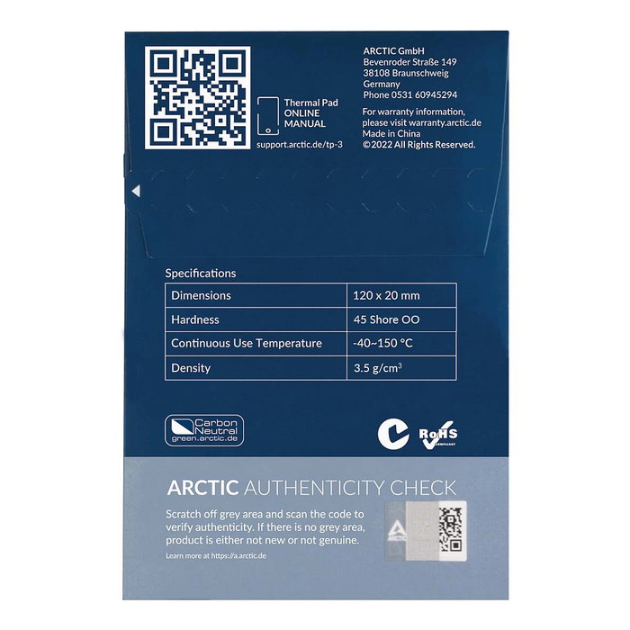 ARCTIC Parche térmico TP-3 120x20x0,5mm Azul Pack de 4
