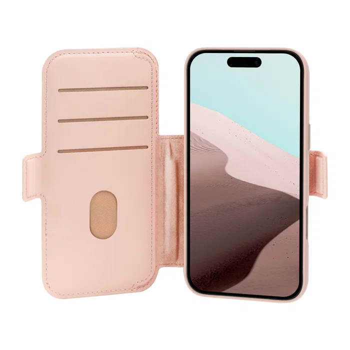dbramante1928 Lynge MS ICON Funda Folio con Tapa, Compatible con MagSafe, Arena Rosa, para Apple iPhone 17 Pro Max, Resistente a Rayones, 3 Bolsillos para Tarjetas