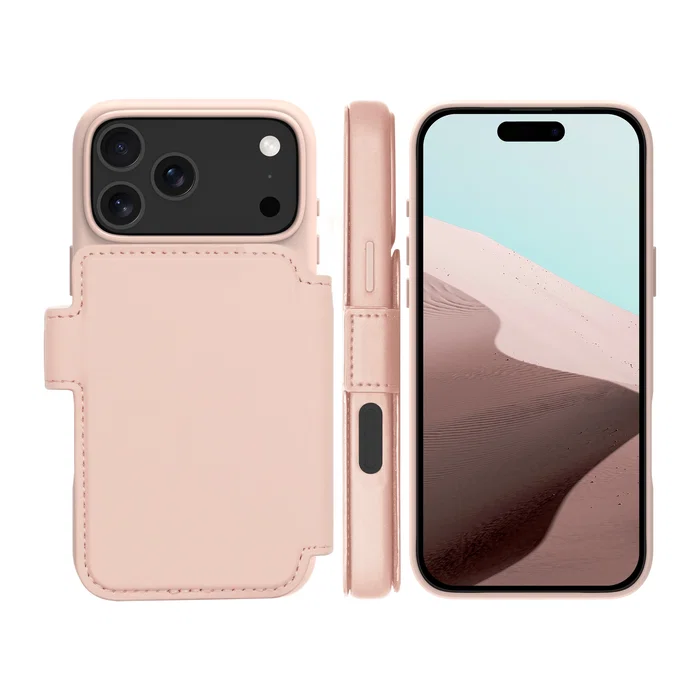 dbramante1928 Lynge MS ICON Funda Folio con Tapa, Compatible con MagSafe, Arena Rosa, para Apple iPhone 17 Pro Max, Resistente a Rayones, 3 Bolsillos para Tarjetas