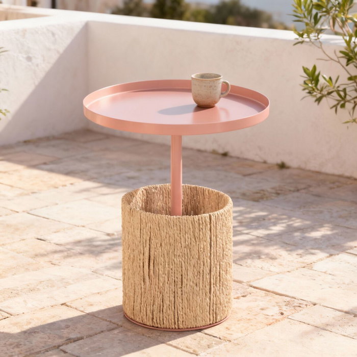 DKD Home Decor Mesita Auxiliar de Hierro y Fibra Natural